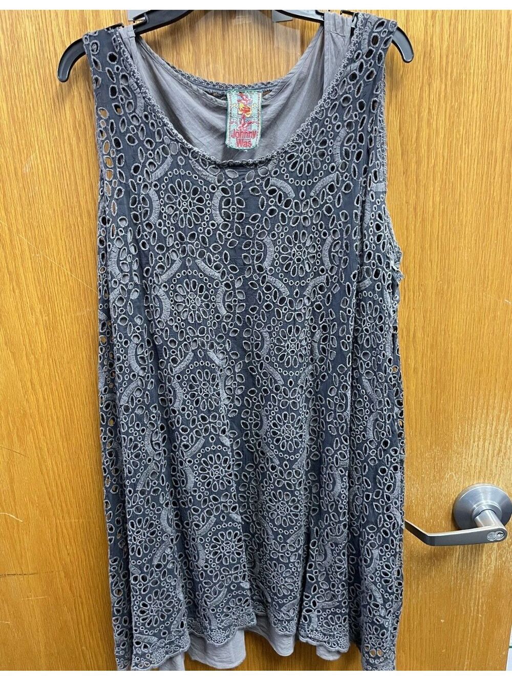 Johnny Was Womens 2X Sleeveless Tunic Gray Floral Eyelet Lace Top